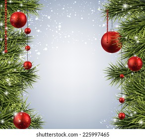 Winter abstract background with spruce twigs. Christmas vector frame. Eps10. 
