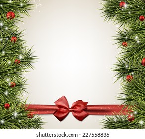 Winter abstract background with spruce twigs. Christmas vector frame. Eps10. 