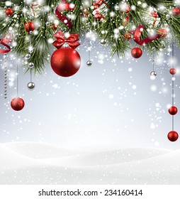 Winter abstract background with spruce twigs and snow. Christmas vector wallpaper. Eps10. 