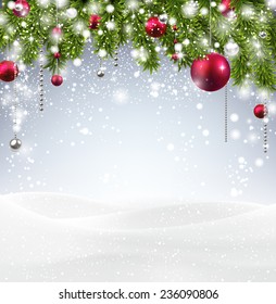 Winter abstract background with spruce twigs and snow. Christmas vector wallpaper. Eps10. 