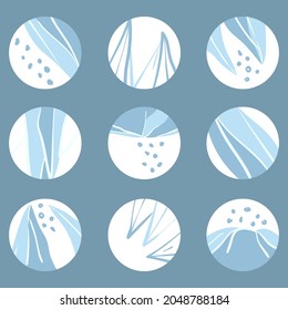 Winter abstract backgrounds for social networks. Covers for blogger stories. Flat vector snow and ice patterns.
