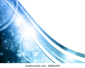 winter abstract blue bright background with snowflakes and copyspace