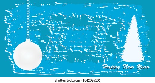 Winter abstract blue style grunge background - spruce, Christmas ball, - vector. New Year. Christmas svg