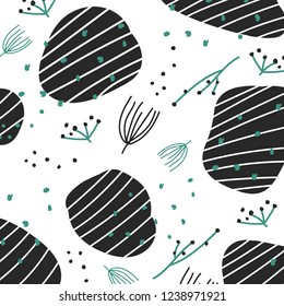 Winter abstract drawing. Modern vector illustration with floral elements,doodles,splash.