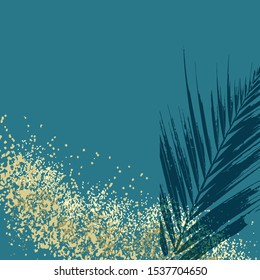 Winter abstract foliage  gold  background. Chic trendy print with botanical motifs