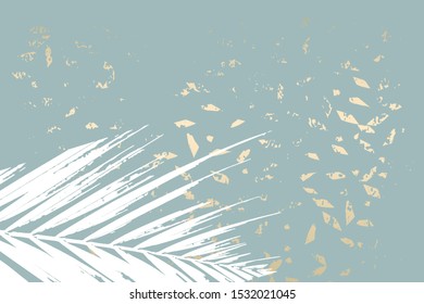 Winter abstract foliage grey blue gold  background. Chic trendy print with botanical motifs