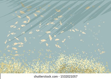 Winter abstract foliage grey blue gold  background. Chic trendy print with botanical motifs