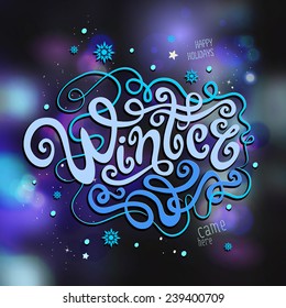 Winter abstract hand lettering - handmade calligraphy, vector