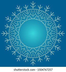 Winter abstract illustration with white snowflake on blue background. Merry Christmas and New year Vector. Template design for invitation, poster, card.