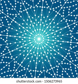 Winter abstract illustration with white snowflake on blue background.  Merry Christmas and New year frame. Template design for invitation, poster, card.
