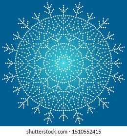 Winter abstract illustration with white snowflake on blue background.  Merry Christmas and New year frame. Template design for invitation, poster, card.