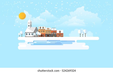 Winter Abstract Landscape Background. Flat Vector Illustration.