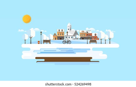 Winter Abstract Landscape Background. Flat Vector Illustration.
