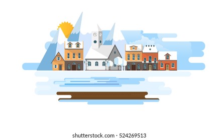 Winter Abstract Landscape Background. Flat Vector Illustration.