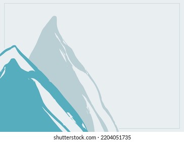 Winter abstract landscape with mountain peaks. Winter background in blue tones. Frame for design decoration. Modern style.Vector banner template.