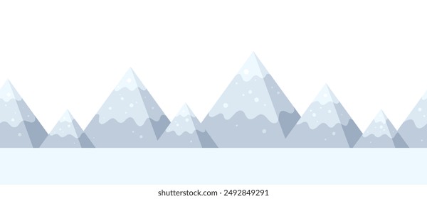 Abstrakte Winterlandschaft mit nahtlosem Bergmuster. Bildschirmhintergrund-Design mit geometrischen Bergen mit Schneedecke für Babyzimmer. Landschaftsgrenze im skandinavischen Stil, Vektorgrafik Cartoon Illustration