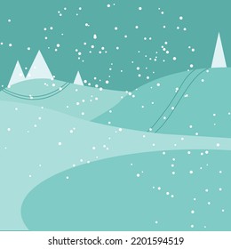 Winter abstract landscape. Panoramic vector illustration of winter wonderland in blue pastel background.