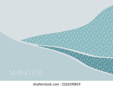 Winter abstract landscape with snowdrifts and snowfall. Winter background in blue pastel colors. Harmonious illustration with falling snow. Modern style.