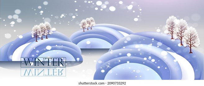 Winter abstract landscape with trees and snowdrifts