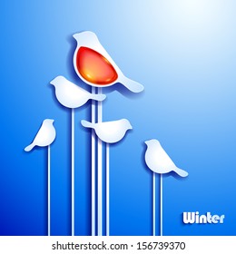 Winter abstract paper background with birds