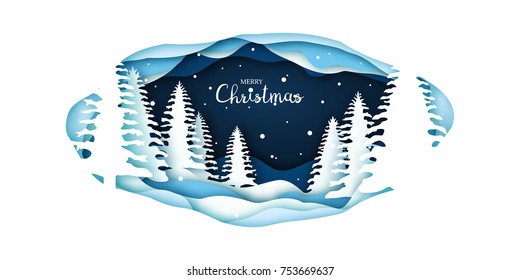 Winter abstract paper background. Origami snow forest. Vector illustration.