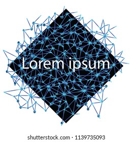 Winter Abstract Pattern in blue and black colors. Ornate frozen frame with modern polygonal design and text. Vector illustration eps10.
