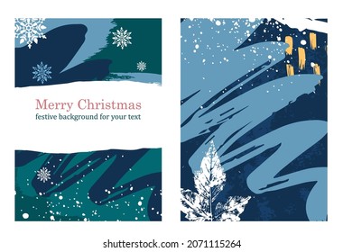Winter abstract patterns in grunge style with a place for your text. Natural elements. Greeting cards, holiday cards and invitations for Christmas or New Year.