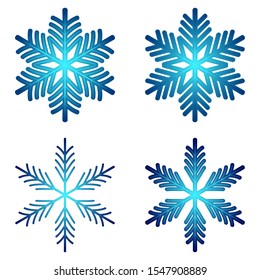 Winter abstract set with blue gradient snowflakes on white background. Merry Christmas and New year Vector. Template design for invitation, poster, card. Flat icons.