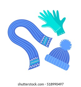 Winter accessories isolated on white background. Flat style vector illustration.