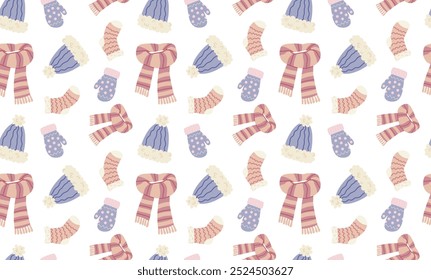 Winter Accessories Pattern with Hats, Mittens, Scarves, and Socks