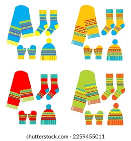 Winter accessory sets with scarf, hat, mittens and socks