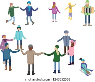 Winter activities Slavic people standing round