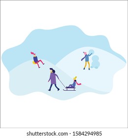 Winter activities. Vector illustration of happy cartoon skiers and snowboarders. Isolated on white.