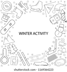 Winter activity background from line icon. Linear vector pattern. Vector illustration	
