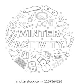 Winter activity background from line icon. Linear vector pattern. Vector illustration	
