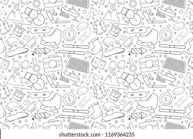 Winter activity background from line icon. Linear vector pattern. Vector illustration	
