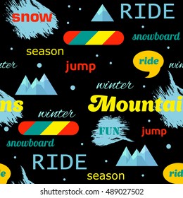 Winter activity seamless pattern. Winter sport snowboarding 