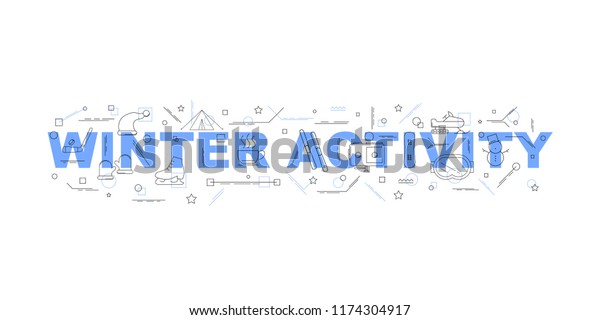 Winter activity word with line icon. Linear\
vector pattern. Vector\
illustration