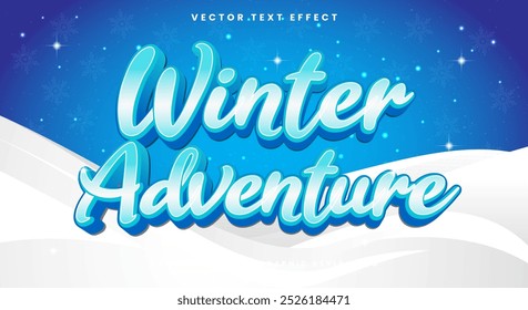 Winter Adventure 3D editable text effect template with Snowy Background