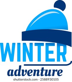 Winter adventure logo featuring a blue winter hat, capturing the excitement of thrilling winter activities and the joy of exploring picturesque snowy landscapes