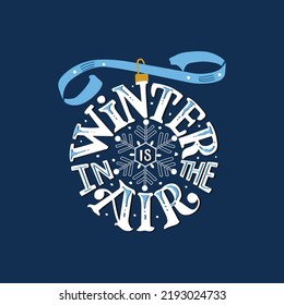 El invierno está en la ilustración del vector de aire. Grabación dibujada a mano en forma de círculo. concepto de invierno para la decoración y la tarjeta de bienvenida.