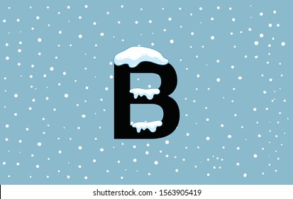 Winter alphabet with snow cap effect. Vector Illustration. Letter B