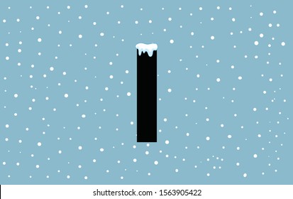 Winter alphabet with snow cap effect. Vector Illustration. Letter I