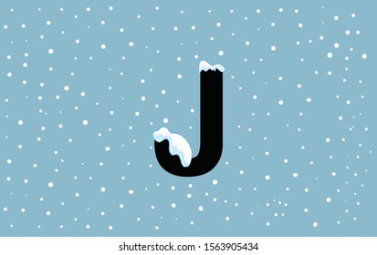 Winter alphabet with snow cap effect. Vector Illustration. Letter J