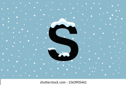 Winter alphabet with snow cap effect. Vector Illustration. Letter S