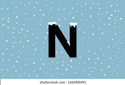 Winter alphabet with snow cap effect. Vector Illustration. Letter N