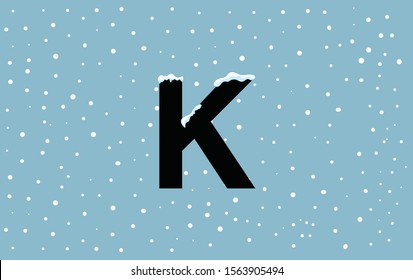 Winter alphabet with snow cap effect. Vector Illustration. Letter K