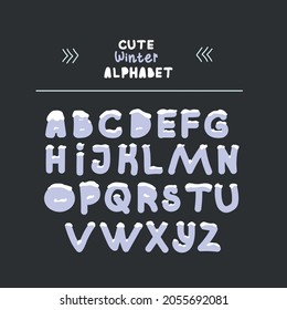 Winter alphabet with snow cap effect. EPS 10 vector illustration.