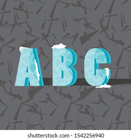 Winter alphabet with snow. Vector illustration. Gray background. ABC