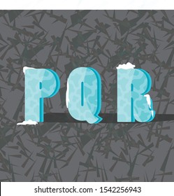 Winter alphabet with snow. Vector illustration. Gray background. PQR